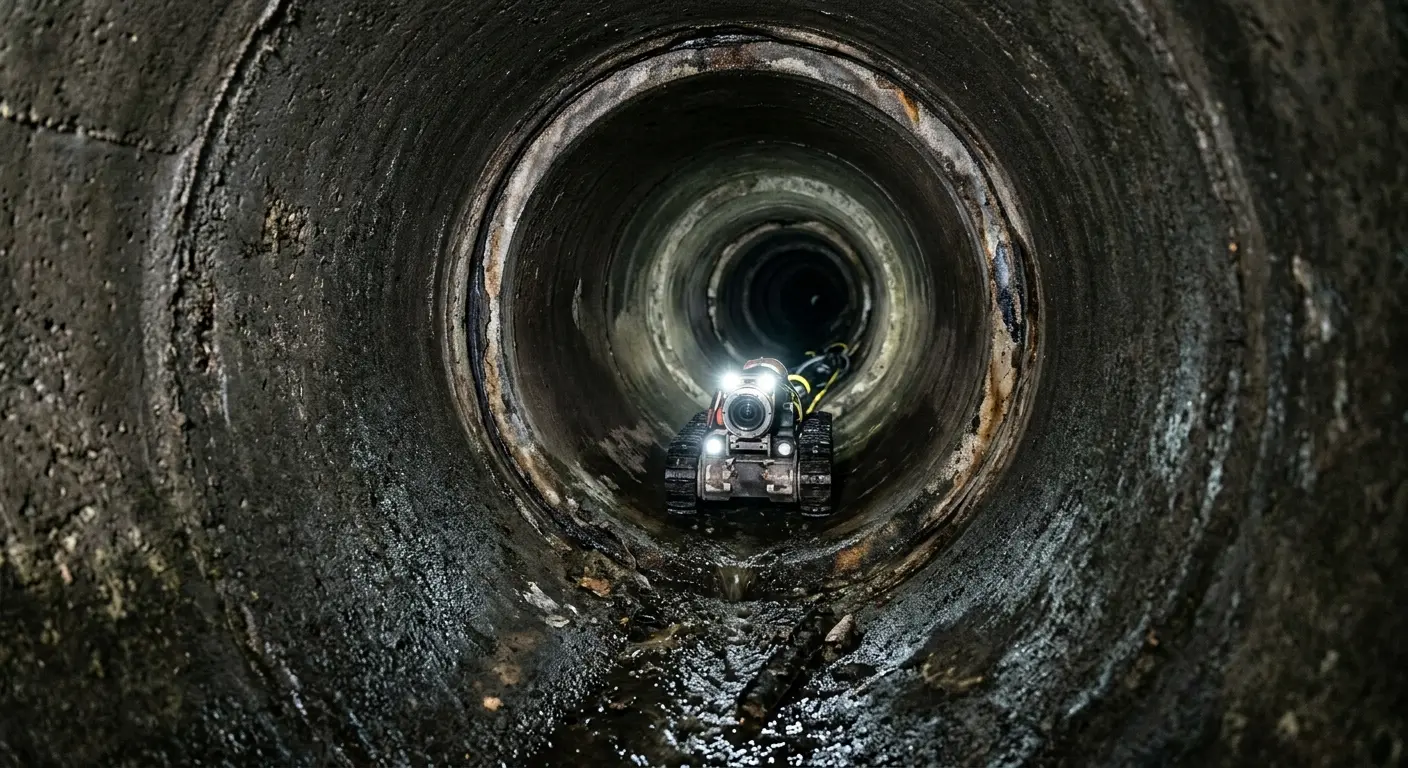 Robotic sewer camera inspecting pipe interior for Sewer Line Cleaning in Perris